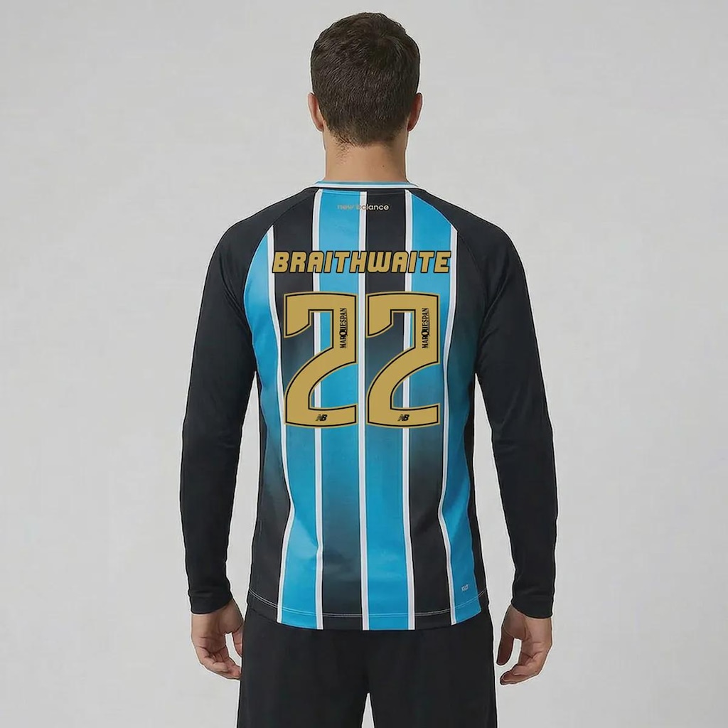 Camisa do Grêmio I 26/27 Manga Longa 22 Braithwaite New Balance Masculina