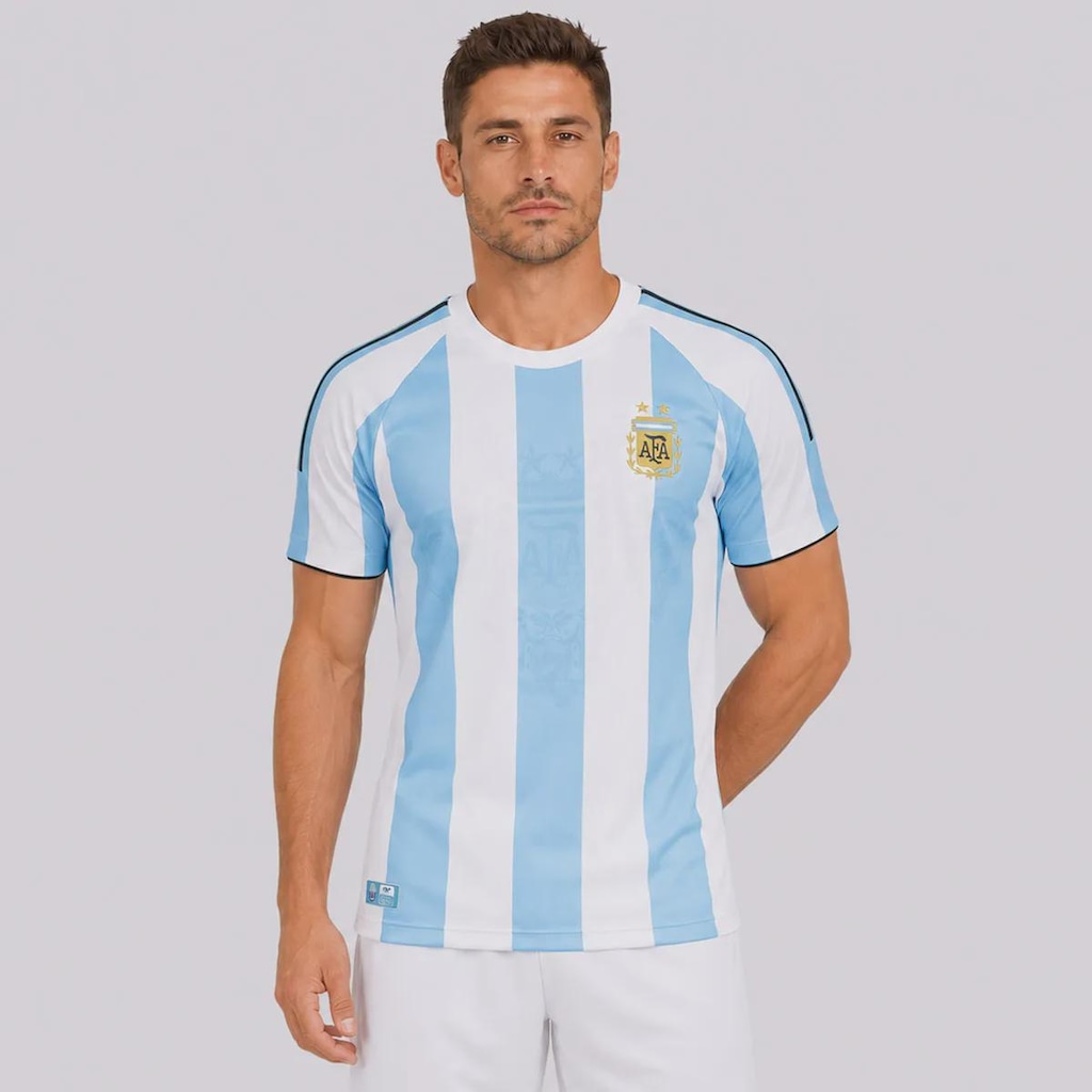 Camisa Argentina Retrô 2008 Listrada Masculina