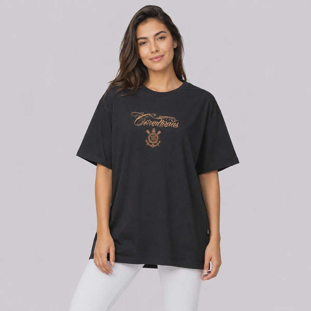 Camiseta do Corinthians Fé Paixão e Loucura Oversized Feminina