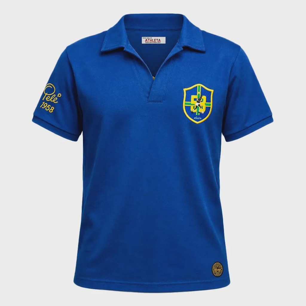 Camisa Polo Athleta Brasil Retrô Pelé 1958 Masculina