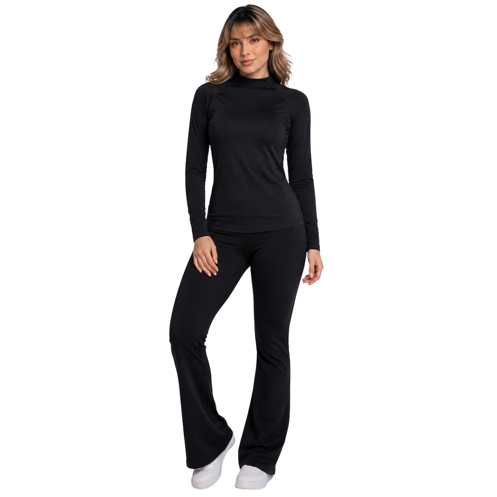 Conjunto Blusa Térmica Aveludada e Calça Flare Peluciada Vekyo Feminino