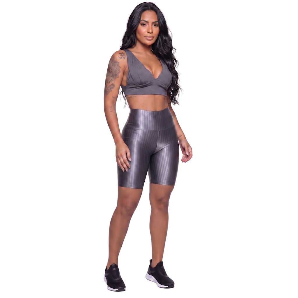 Conjunto Feminina Fitness Top Bojo e Bermuda New Zig Vekyo Roupa De Academia Treino Musculação