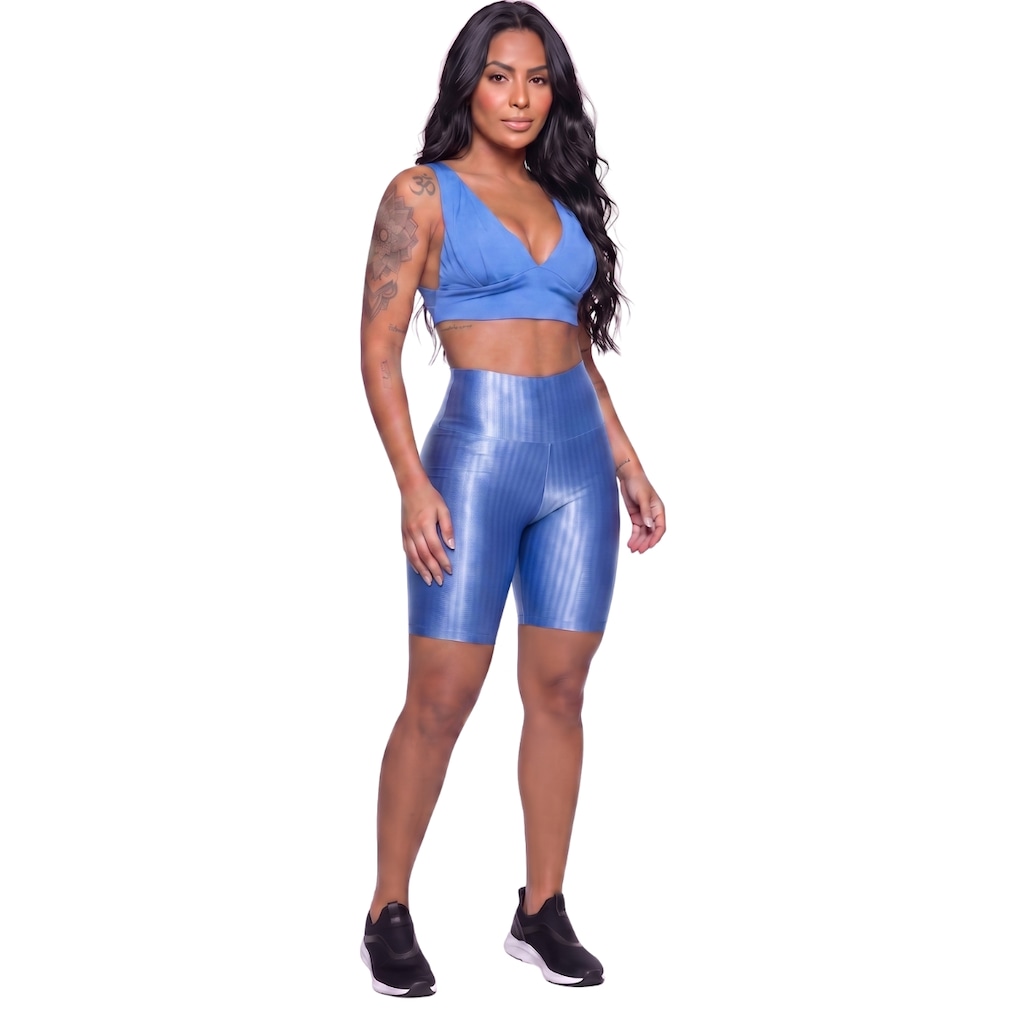 Conjunto Feminina Fitness Top Bojo e Bermuda New Zig Vekyo Roupa De Academia Treino Musculação