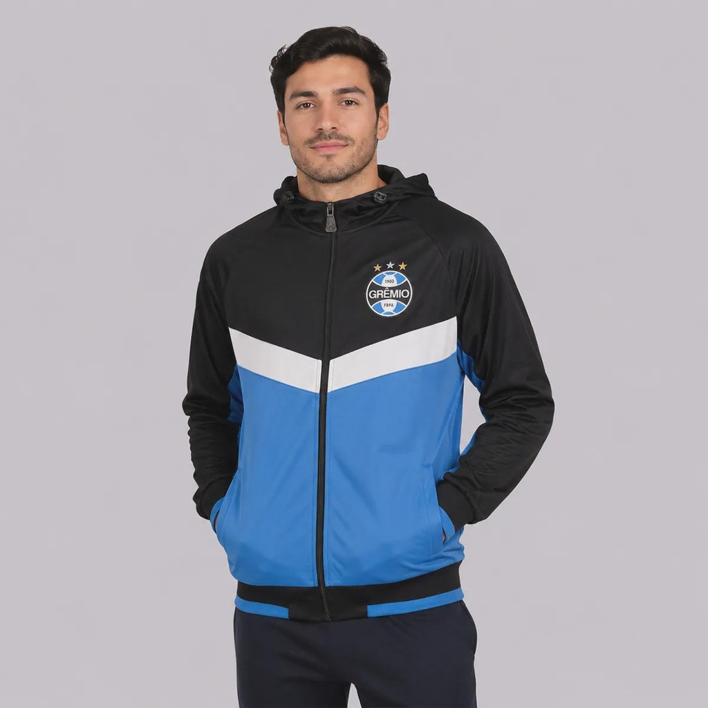 Jaqueta do Grêmio Trilobal com Capuz Tricolor Masculina