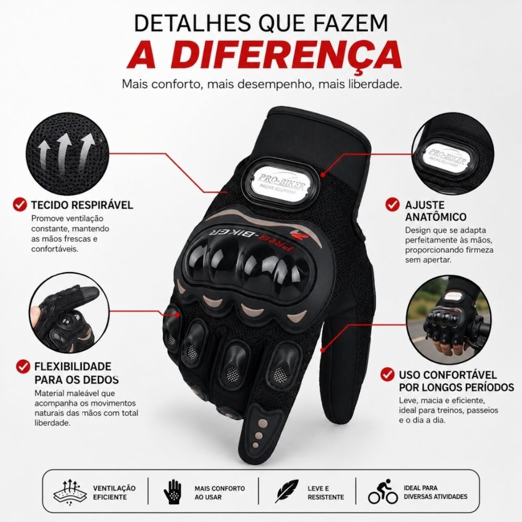 Imagem 2 do produto Luvas Moto Motocross Ciclismo Pro Bike Esportiva Antiderrapante