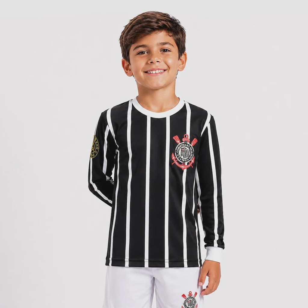 Camiseta do Corinthians Democracia Retrô Manga Longa Infantil
