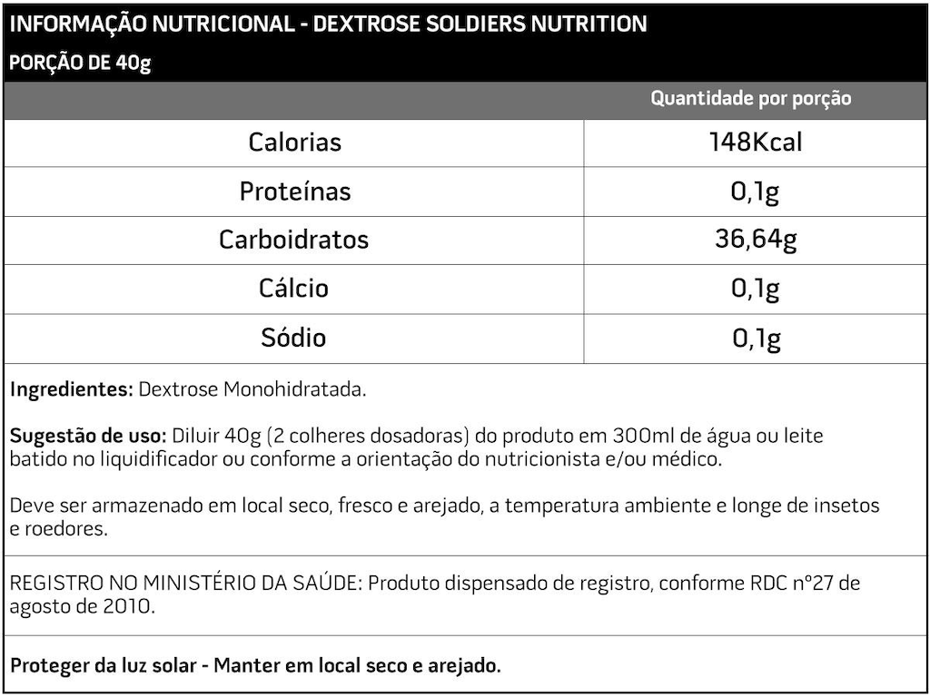Imagem 2 do produto Dextrose - 100% Puro Importado - Soldiers Nutrition Tamanho: 1kg