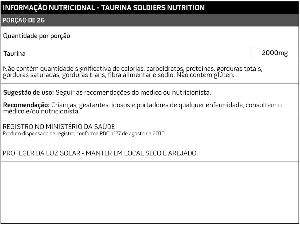 Imagem 2 do produto L-Taurina 250g 100% Pura Importada Soldiers Nutrition