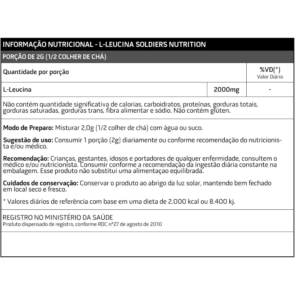 Imagem 5 do produto L-Leucina 500g - 100% Pura Importada Soldiers Nutrition