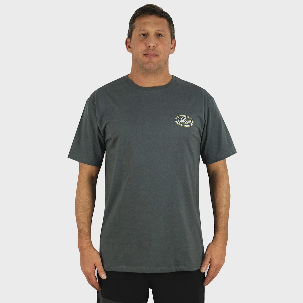 Camiseta Masculina Extra Grande Volcom Clean Sweep Lead Gray