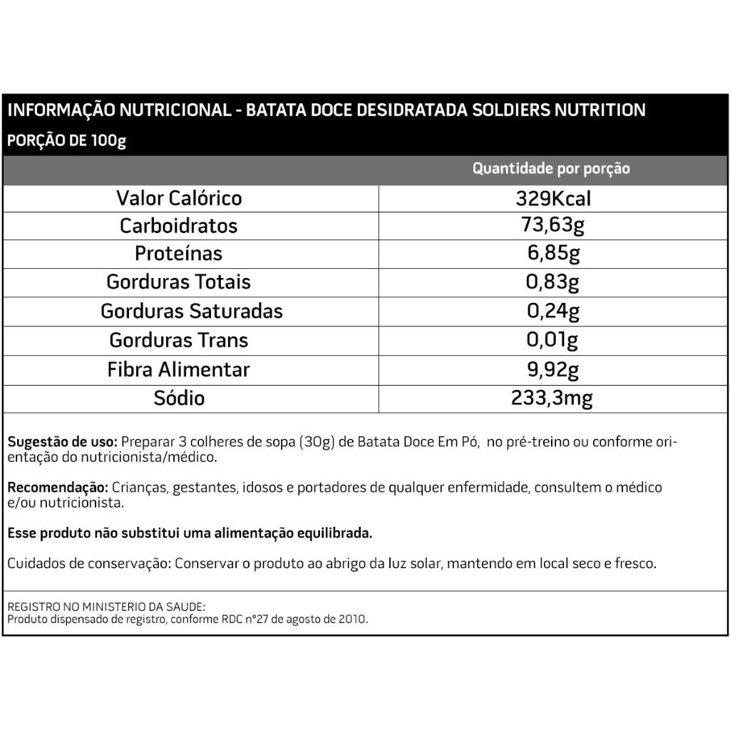 Imagem 2 do produto Batata Doce Desidratada 1kg 100% Pura Soldiers Nutrition Suplemento Esportivo Performance Saúde