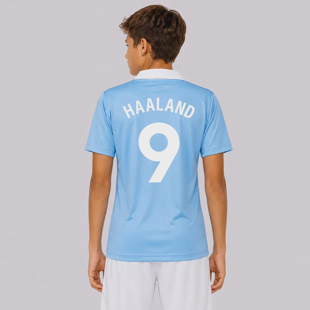 Camisa Manchester City The Blues 9 Haaland Infantil