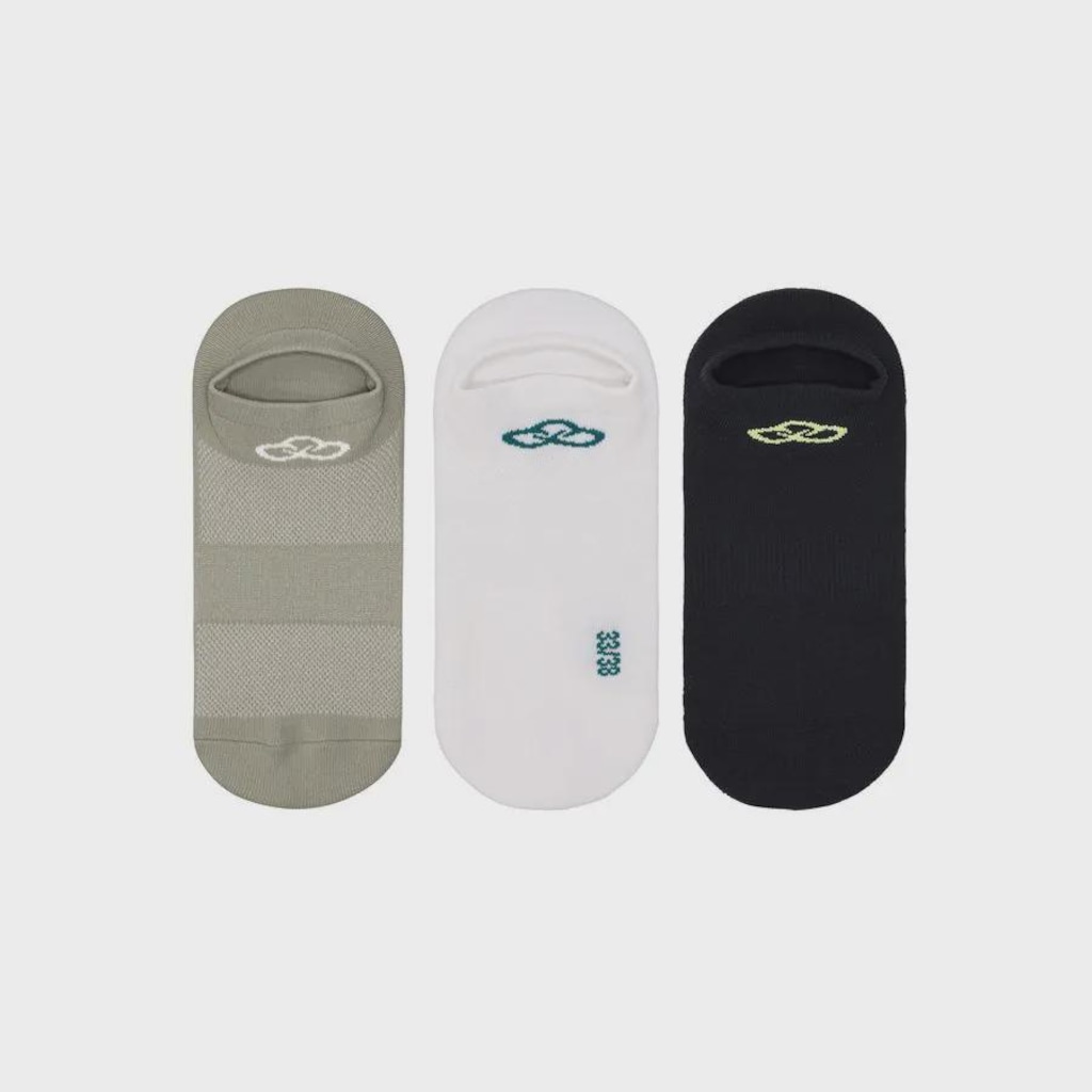 Kit Meias Cano Invisível Olympikus Neon com 3 Pares - Adulto