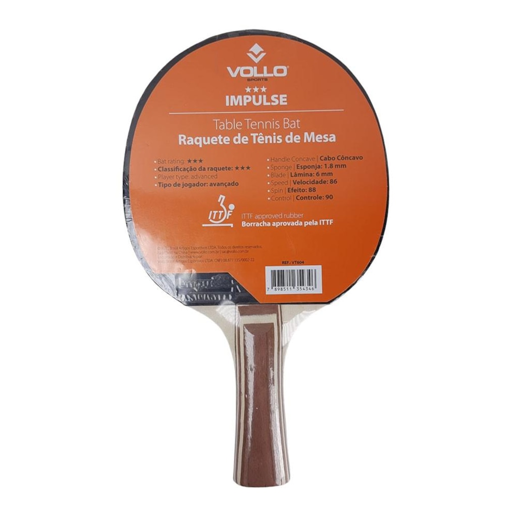 Imagem 2 do produto Raquete Tênis de Mesa Vollo Impulse ITTF VT-604 Unissex
