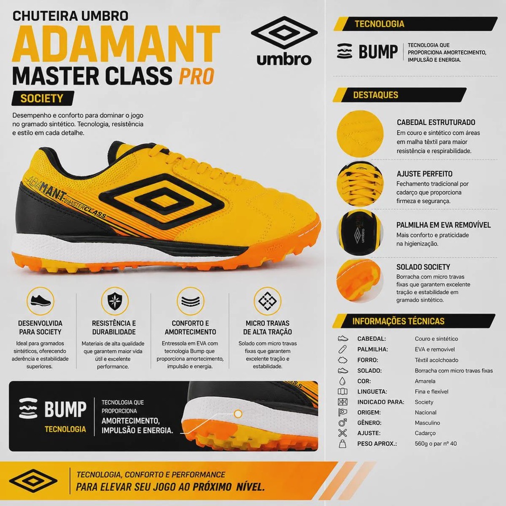 Imagem 4 do produto Chuteira Society Adulto Umbro Adamant Master Class Pro Bump