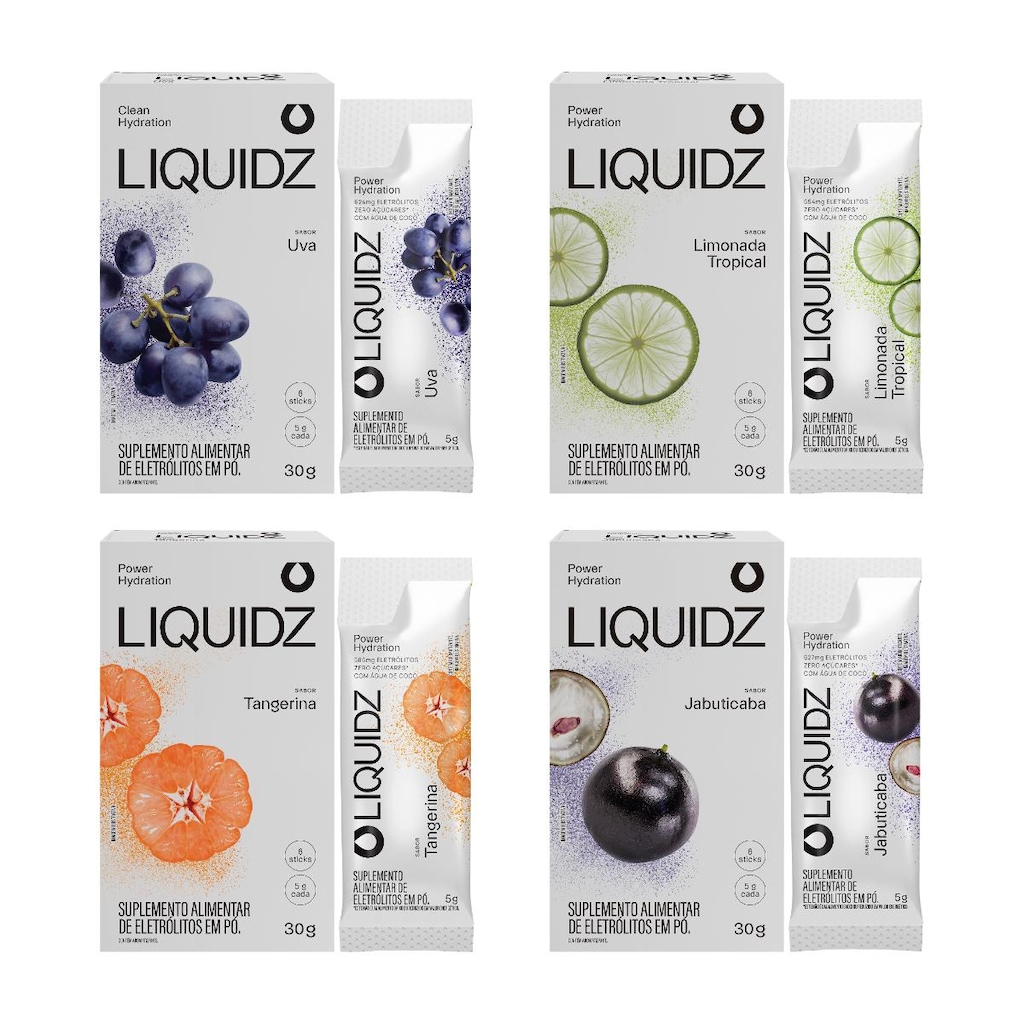 Eletrólitos Zero Açúcares LIQUIDZ® - 4 Sabores - Kit 4 Caixas com 6 Sachês