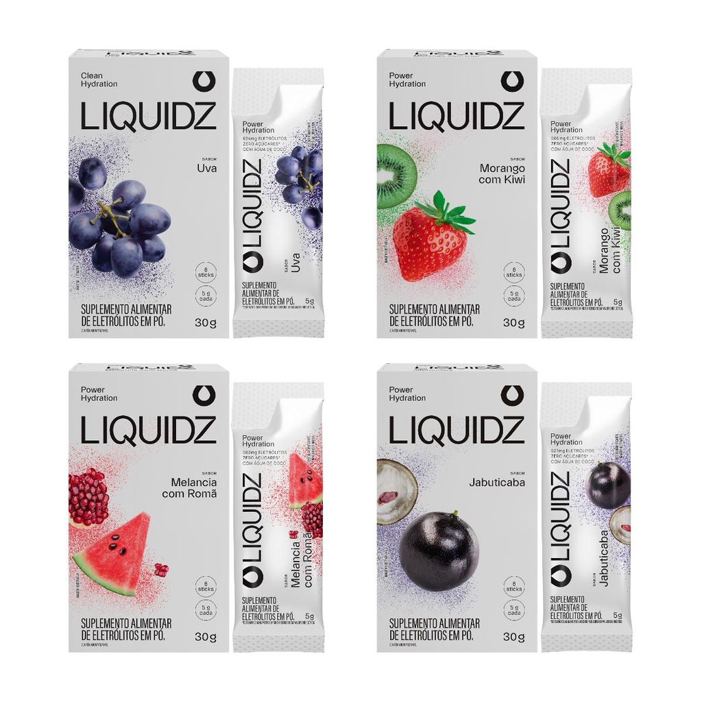 Eletrólitos Zero Açúcares LIQUIDZ - 4 Sabores - Kit 4 Caixas com 6 Sachês