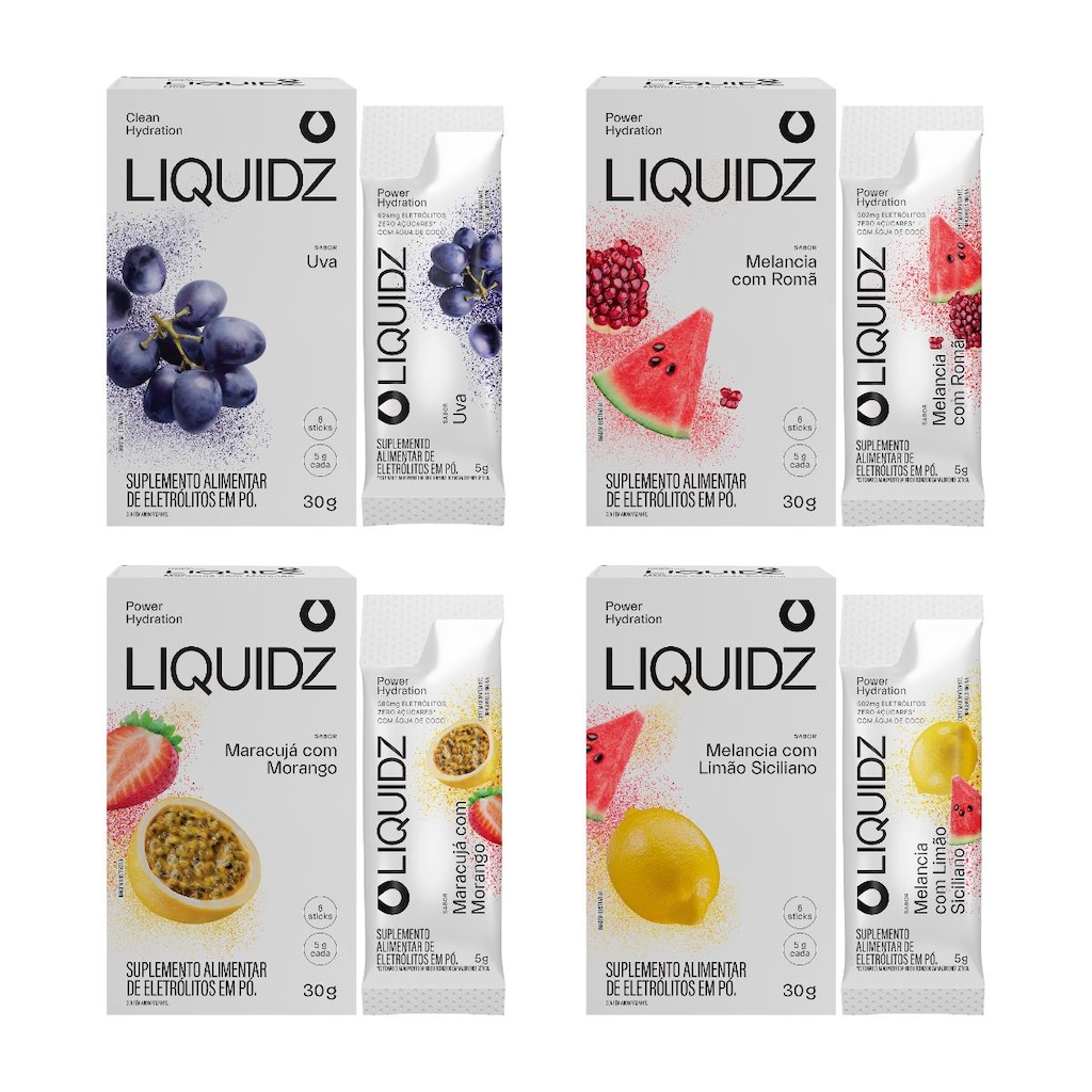 Eletrólitos Zero LIQUIDZ® Açúcar 4 Sabores - Kit 4 Caixas - 6 Sachês