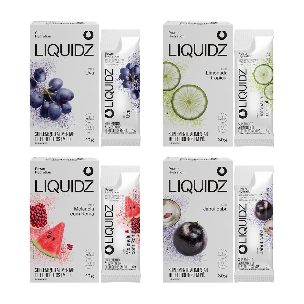 Eletrólitos Zero Açúcares LIQUIDZ - 4 Sabores - Kit 4 Caixas - 6 Sachês