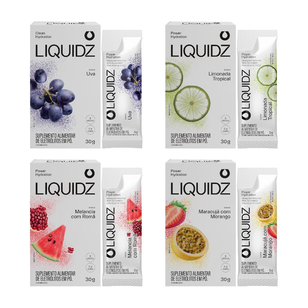 Eletrólitos Zero Açúcares LIQUIDZ - 4 Sabores - Kit 4 Caixas - 6 Sachês