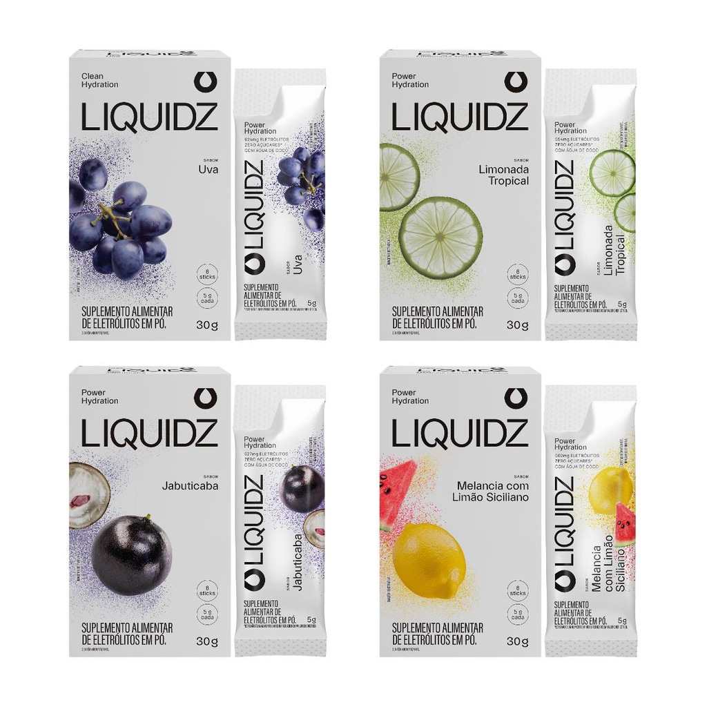 Eletrólitos Zero Açúcares LIQUIDZ - 4 Sabores - Kit 4 Caixas - 6 Sachês