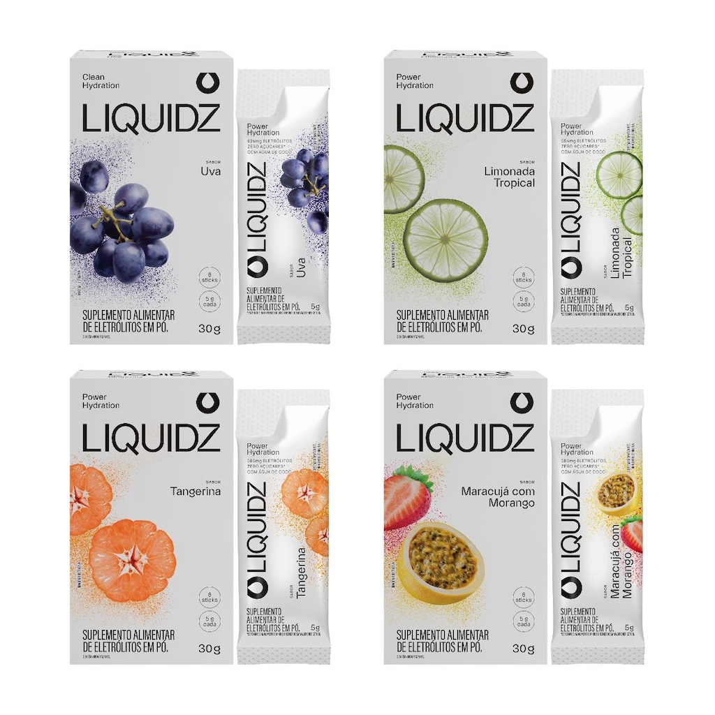 Eletrólitos Zero Açúcares LIQUIDZ - 4 Sabores - Kit 4 Caixas com 6 Sachês
