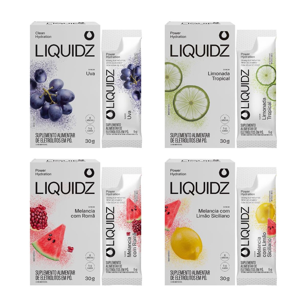 Eletrólitos Zero Açúcares LIQUIDZ - 4 Sabores - Kit 4 Caixas - 6 Sachês