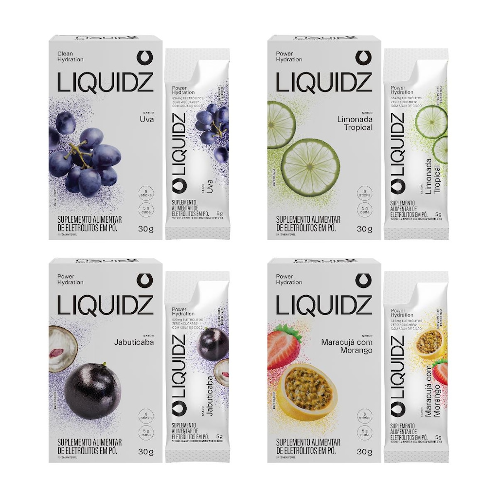 Eletrólitos Zero Açúcares LIQUIDZ - 4 Sabores - Kit 4 Caixas com 6 Sachês