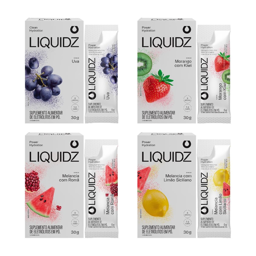 Eletrólitos Zero Açúcares LIQUIDZ - 4 Sabores - Kit 4 Caixas - 6 Sachês