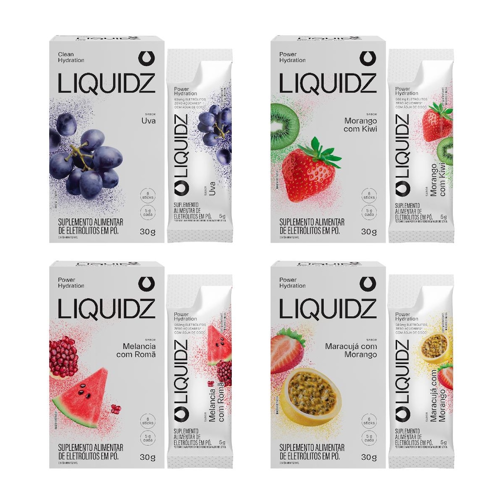 Eletrólitos Zero Açúcares LIQUIDZ - 4 Sabores - Kit 4 Caixas - 6 Sachês