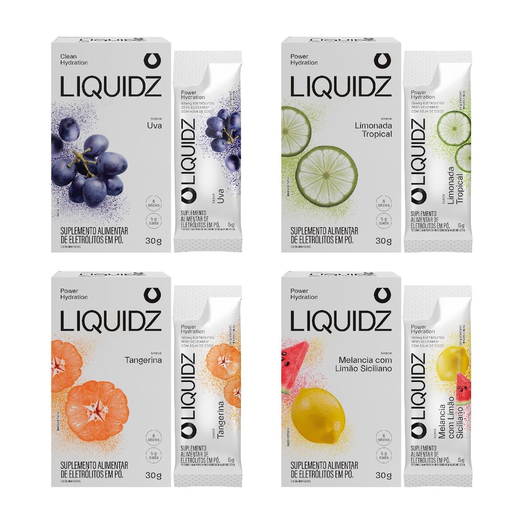 Eletrólitos Zero Açúcares LIQUIDZ - 4 Sabores - Kit 4 Caixas com 6 Sachês
