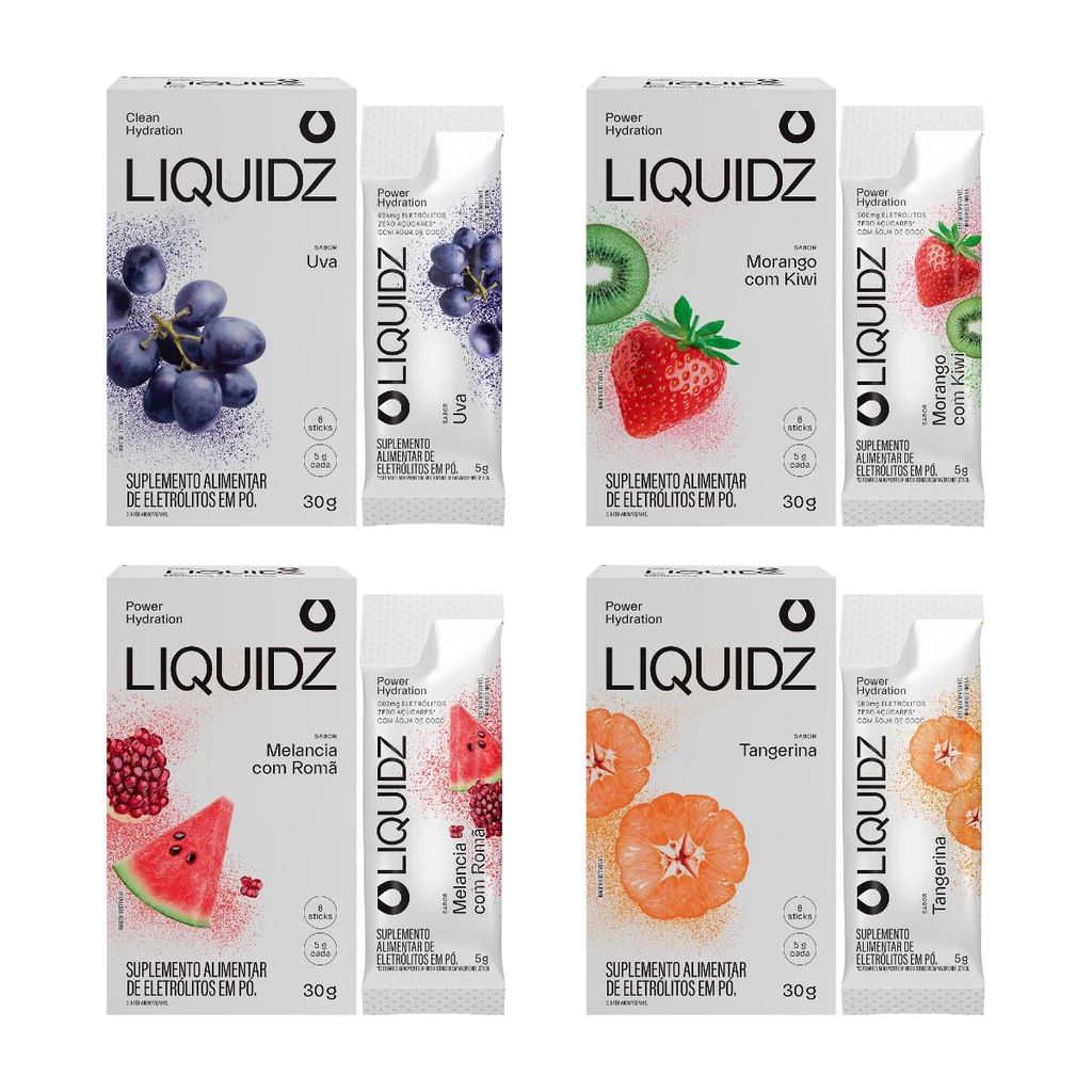 Eletrólitos Zero Açúcares LIQUIDZ - 4 Sabores - Kit 4 Caixas - 6 Sachês