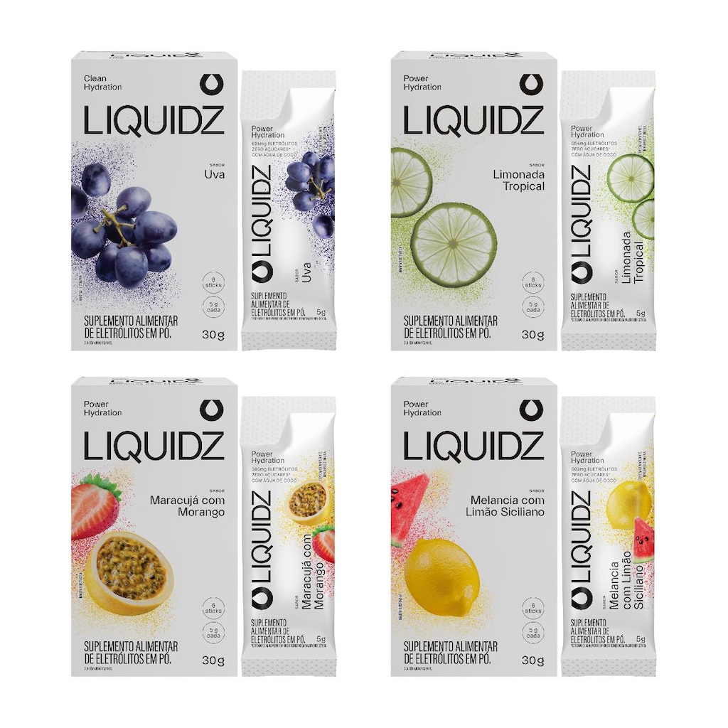 Eletrólitos Zero Açúcares LIQUIDZ - 4 Sabores - Kit 4 Caixas - 6 Sachês