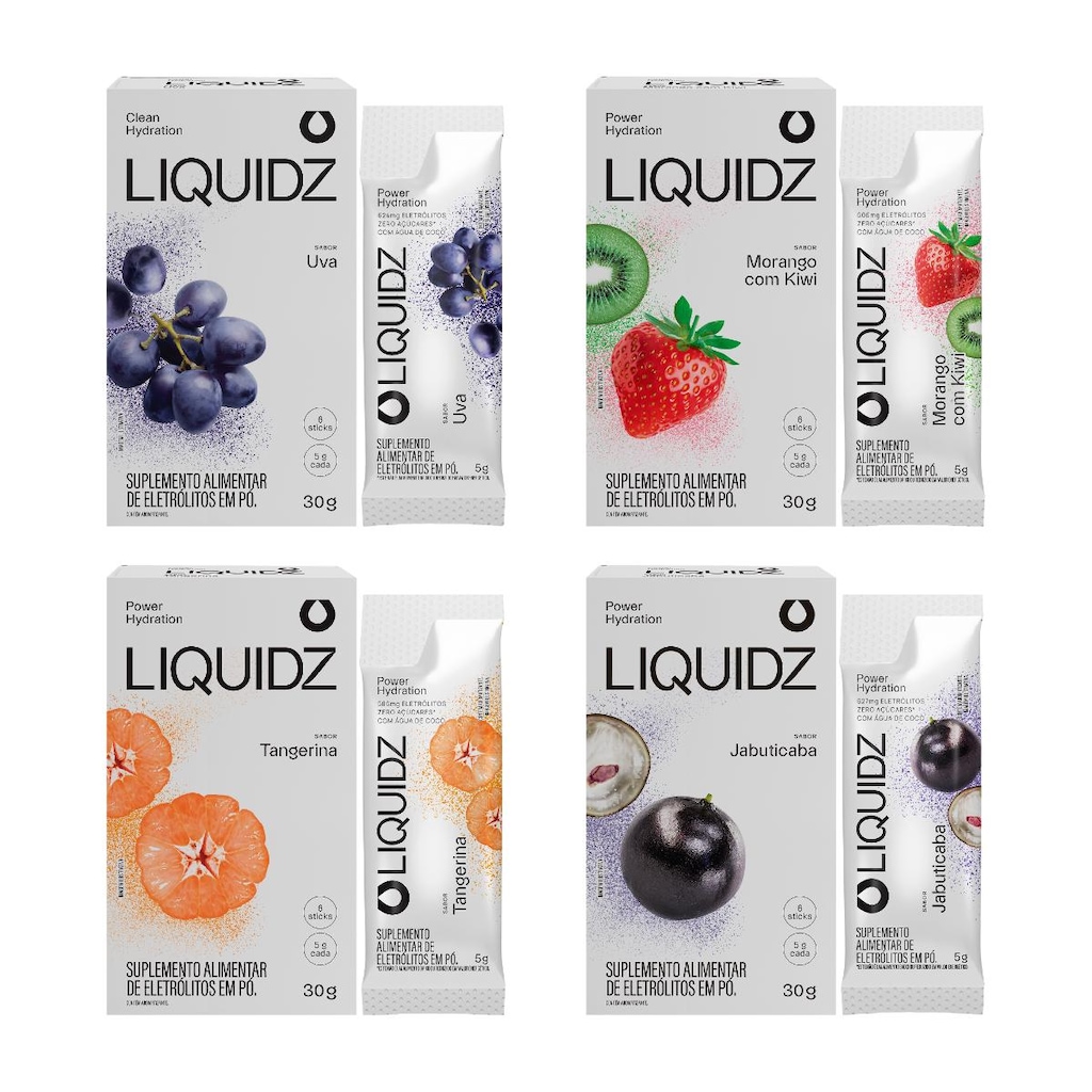 Eletrólitos Zero Açúcares LIQUIDZ - 4 Sabores - Kit 4 Caixas com 6 Sachês