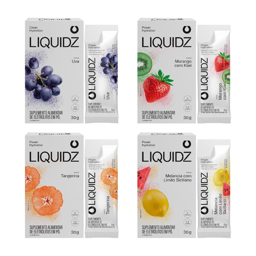 Eletrólitos Zero Açúcares LIQUIDZ - 4 Sabores - Kit 4 Caixas com 6 Sachês