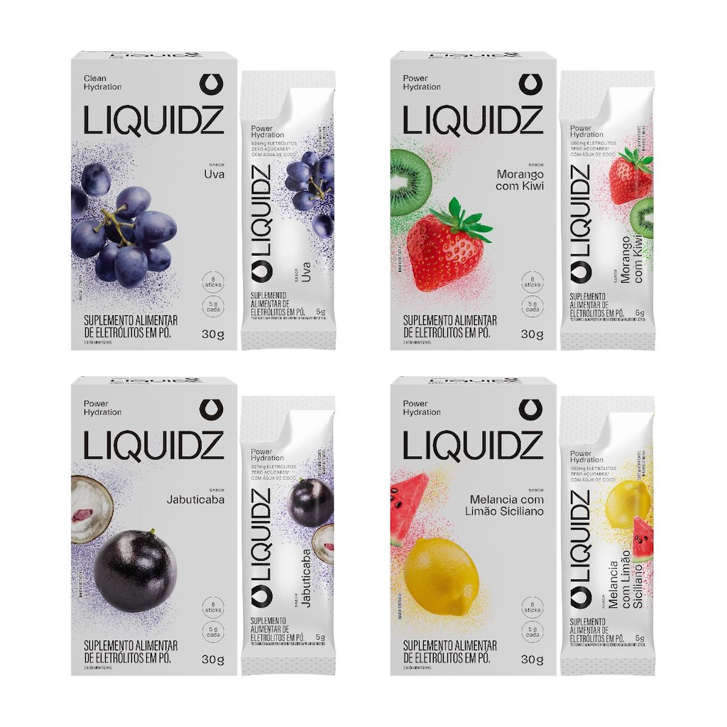 Eletrólitos Zero Açúcares LIQUIDZ - 4 Sabores - Kit 4 Caixas com 6 Sachês