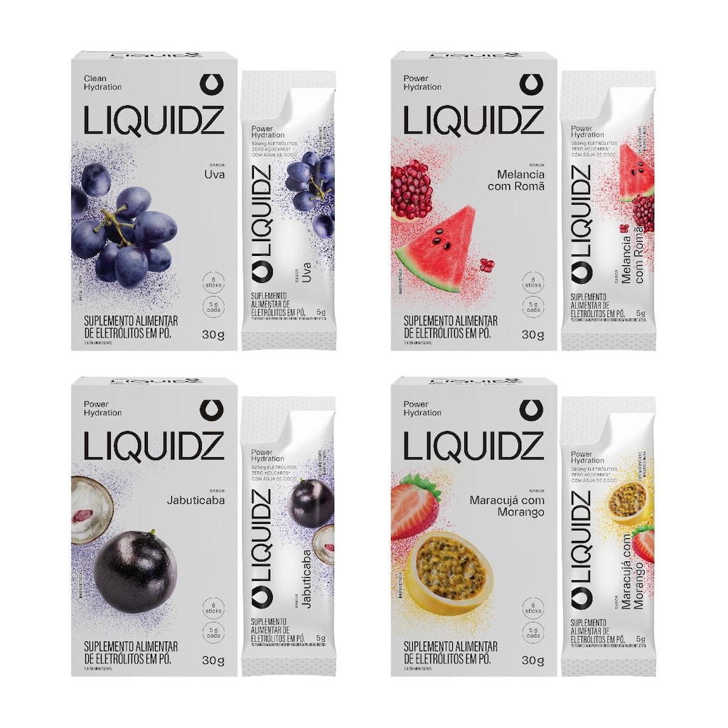 Eletrólitos Zero LIQUIDZ® Açúcar 4 Sabores - 4cx com 6 Sachês