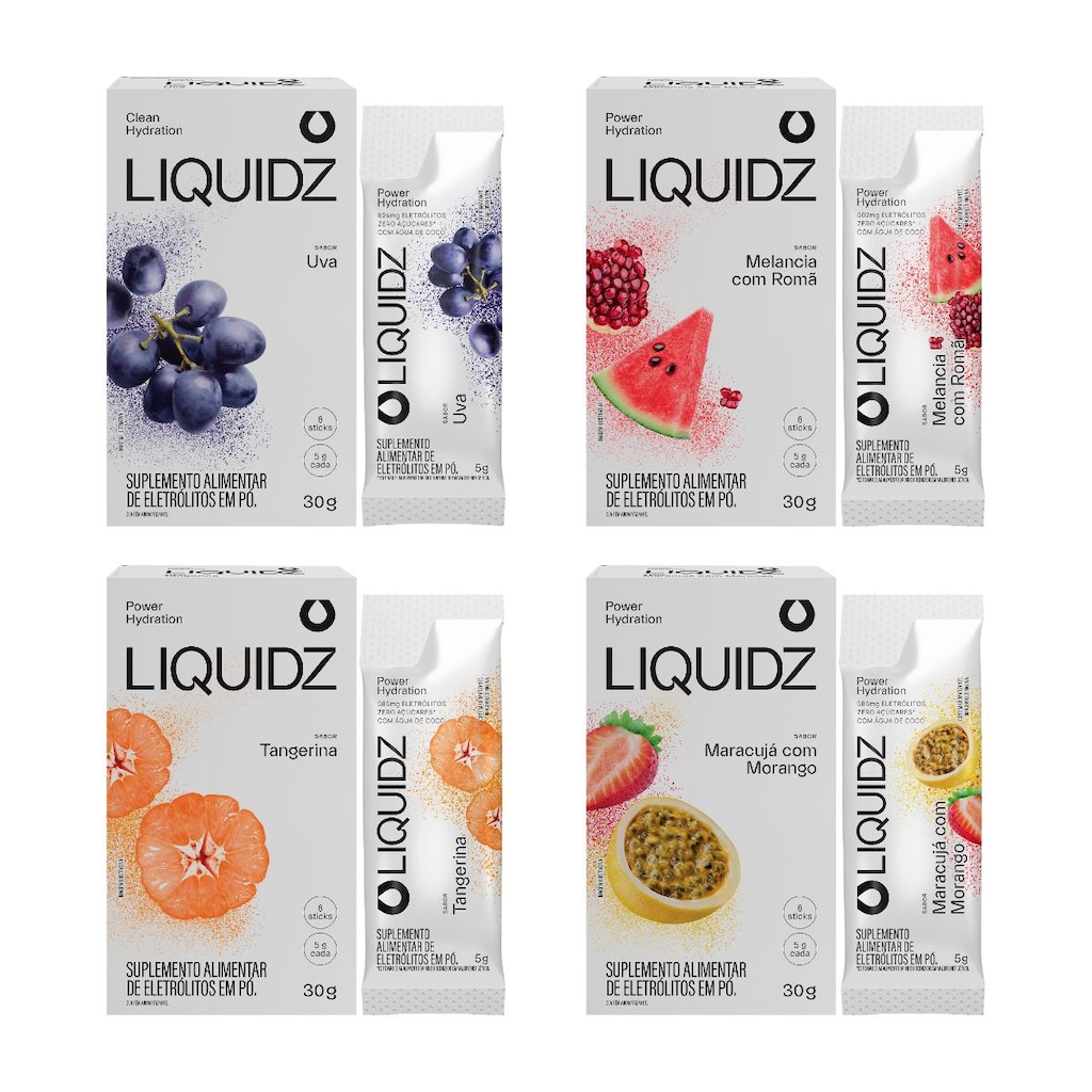 Eletrólitos Zero Açúcares LIQUIDZ - 4 Sabores - Kit 4 Caixas com 6 Sachês