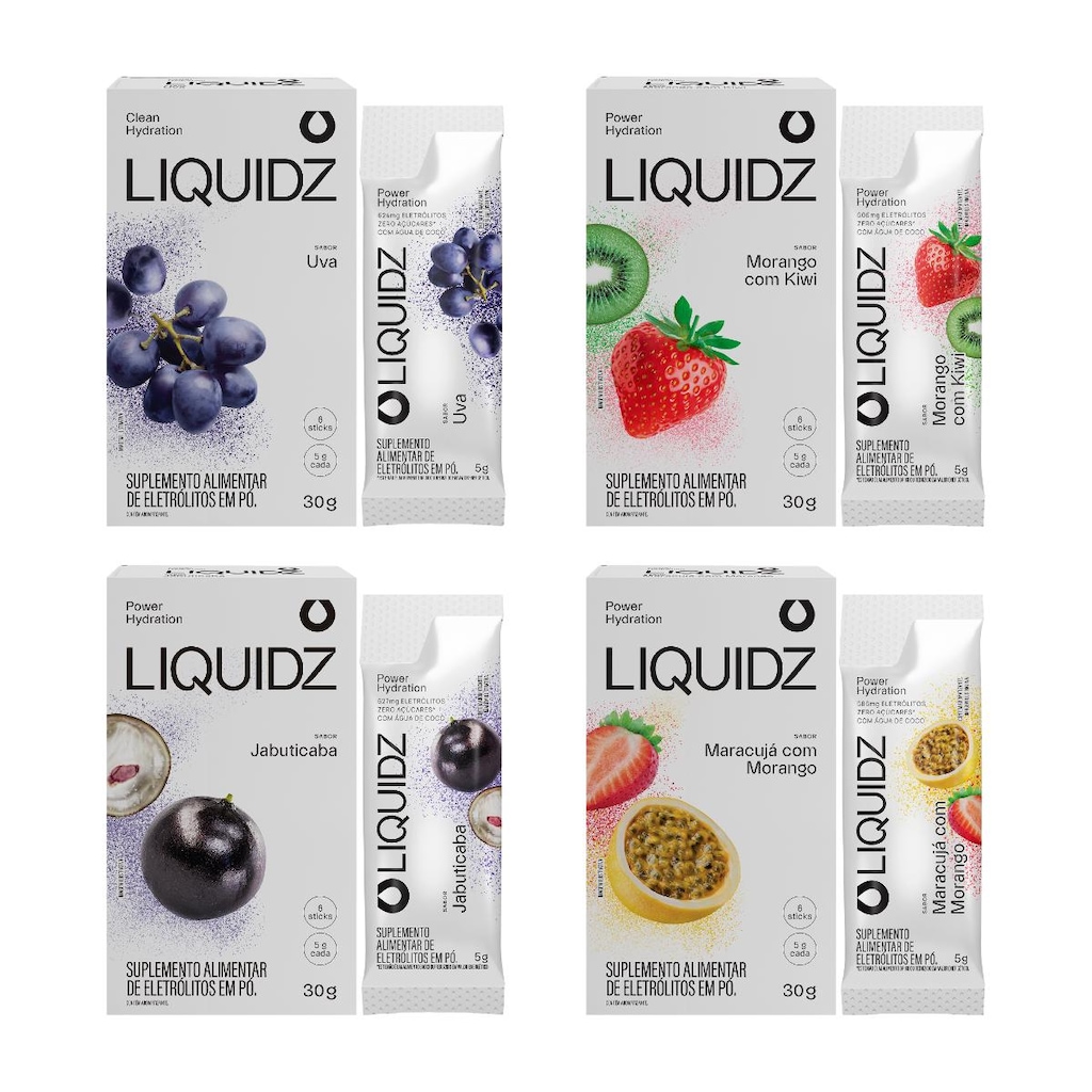 Eletrólitos Zero Açúcares LIQUIDZ - 4 Sabores - Kit 4 Caixas com 6 Sachês