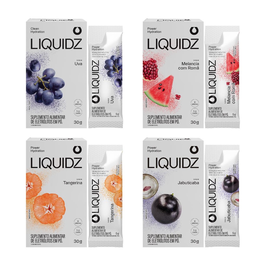 Eletrólitos Zero Açúcares LIQUIDZ - 4 Sabores - Kit 4 Caixas com 6 Sachês