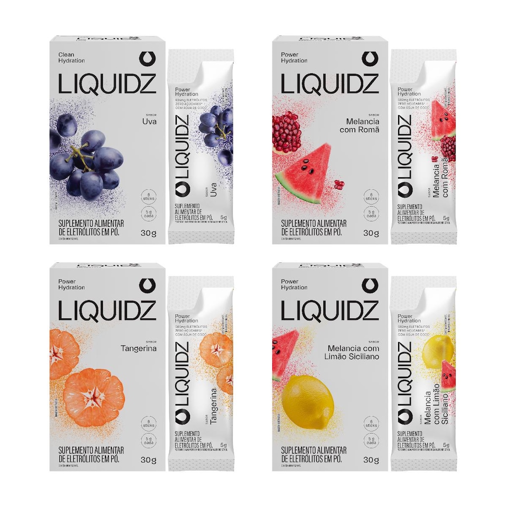 Eletrólitos Zero Açúcares LIQUIDZ - 4 Sabores - Kit 4 Caixas com 6 Sachês