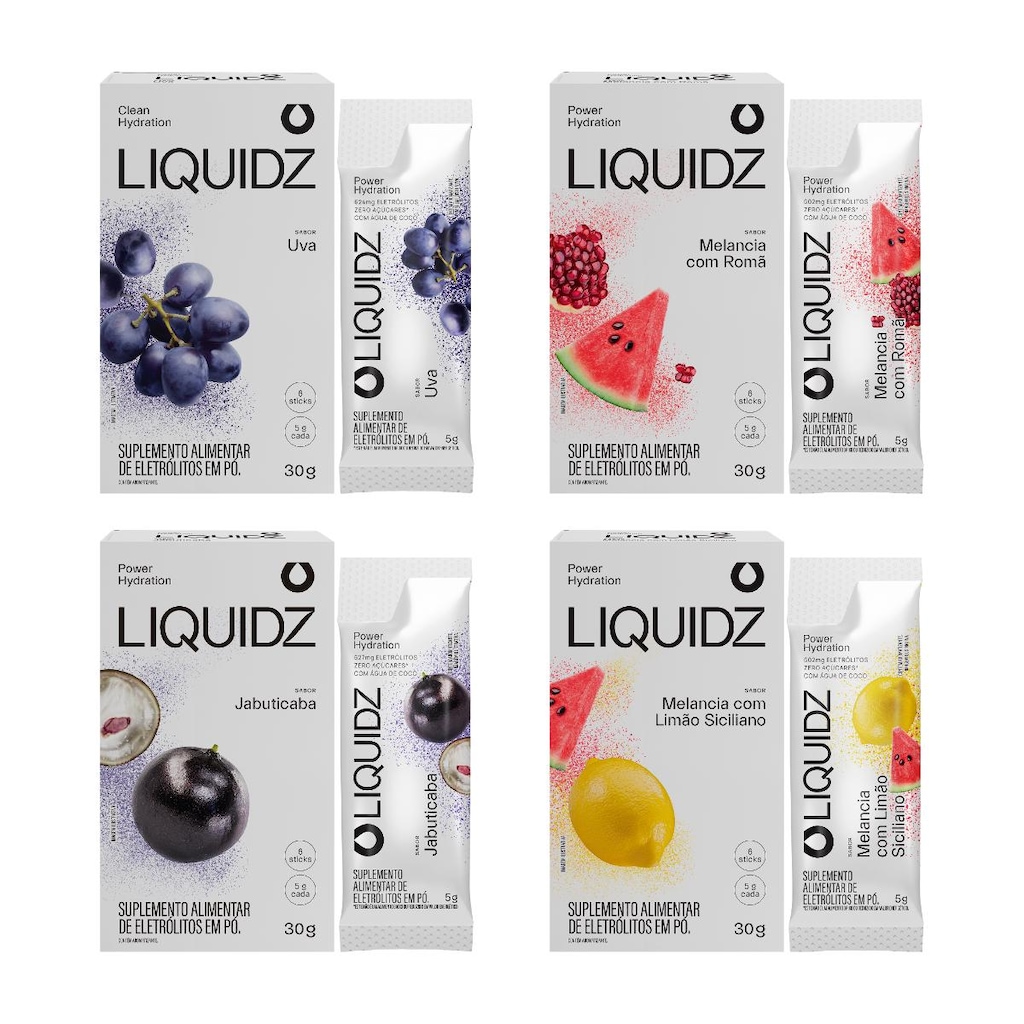 Eletrólitos Zero Açúcares LIQUIDZ - 4 Sabores - Kit 4 Caixas com 6 Sachês