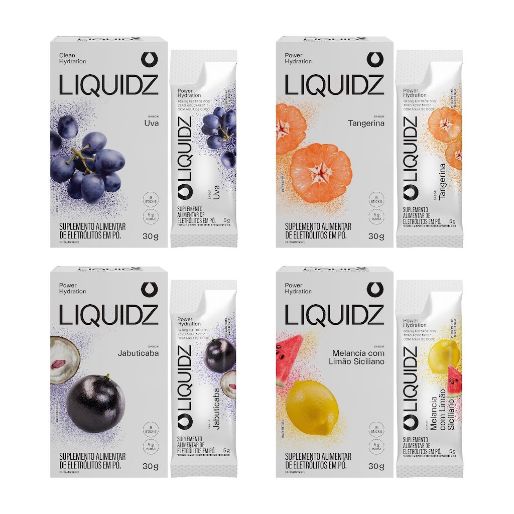 Eletrólitos Zero Açúcares LIQUIDZ - 4 Sabores - Kit 4 Caixas  - 6 Sachês