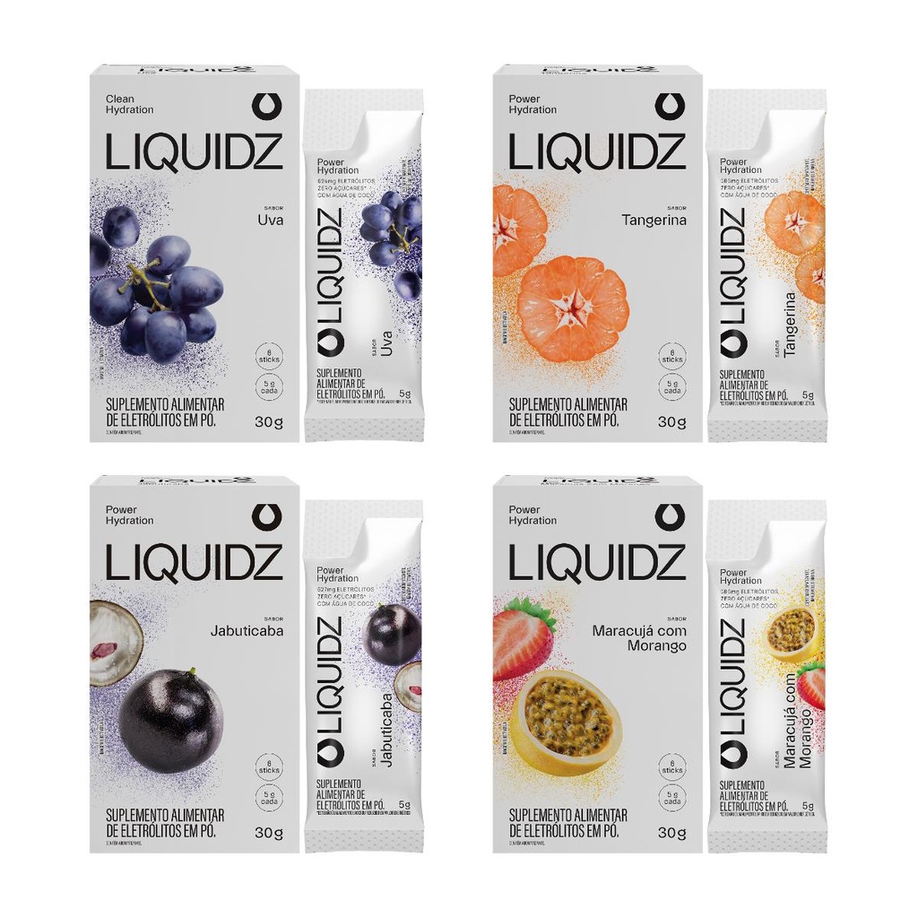 Eletrólitos Zero Açúcares LIQUIDZ - 4 Sabores - Kit 4 Caixas com 6 Sachês