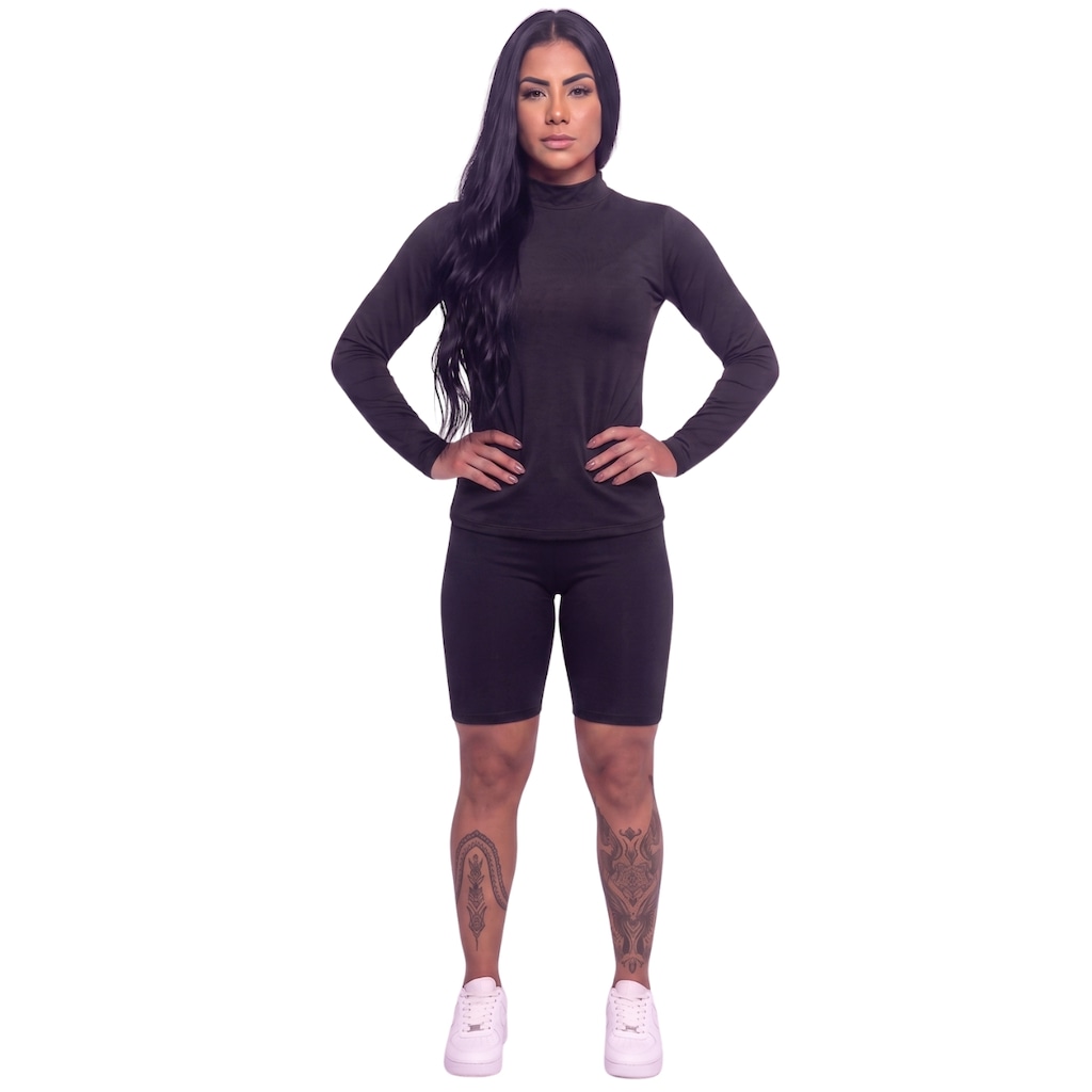 Conjunto Fitness Blusa Térmica Proteção UV e Bermudinha Suplex Vekyo