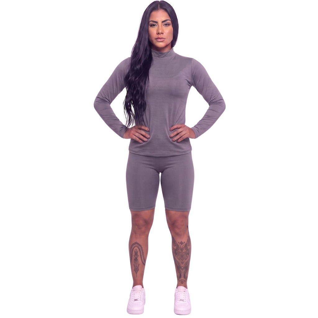 Conjunto Fitness Blusa Térmica Proteção UV e Bermudinha Suplex Vekyo