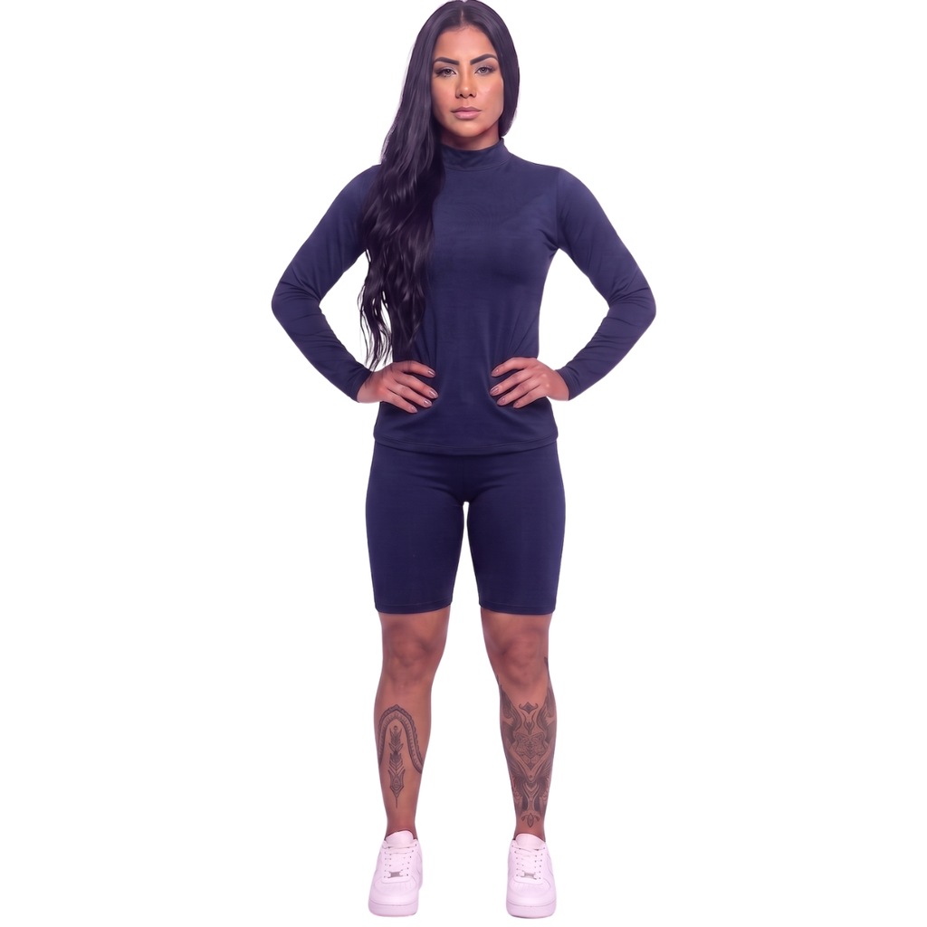 Conjunto Fitness Blusa Térmica Proteção UV e Bermudinha Suplex Vekyo