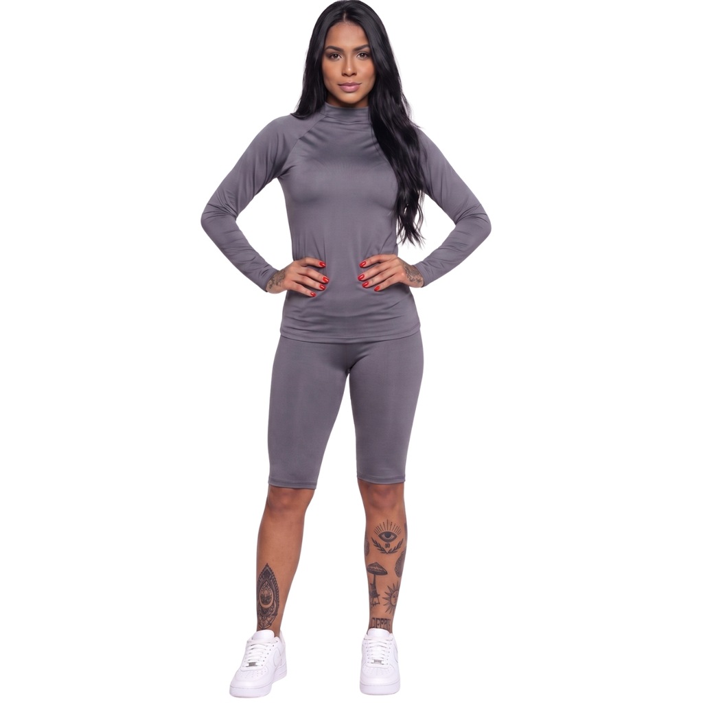 Conjunto Fitness Blusa Térmica Proteção UV e Bermudão Vekyo