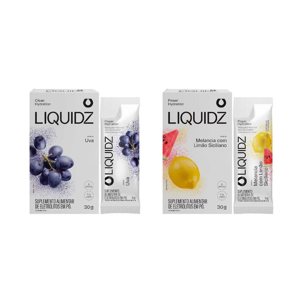 Imagem 1 do produto Eletrólitos Zero Açúcares LIQUIDZ - 2 Sabores - Kit 2 Caixas com 6 Sachês
