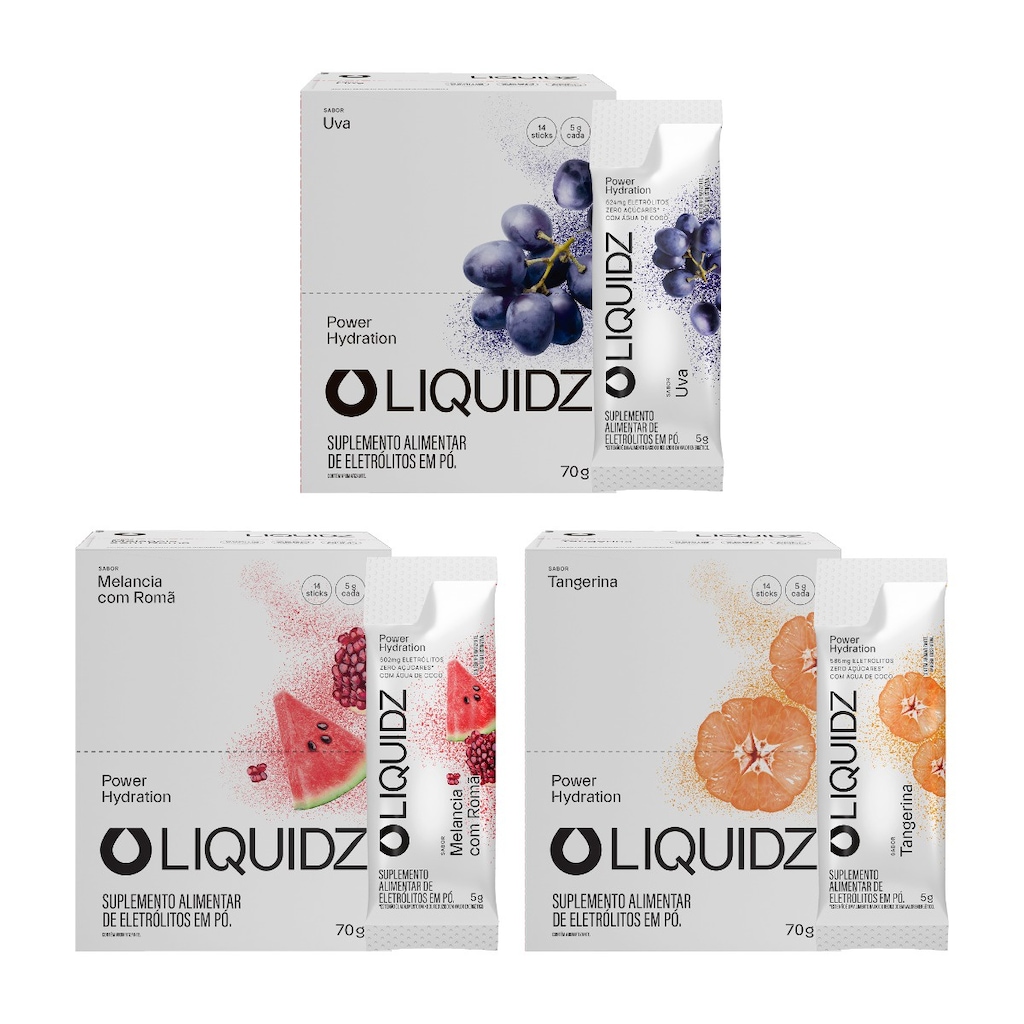 Imagem 1 do produto Eletrólitos Zero Açúcares LIQUIDZ - 3 Sabores - Kit 3 Caixas c/14 Sachês